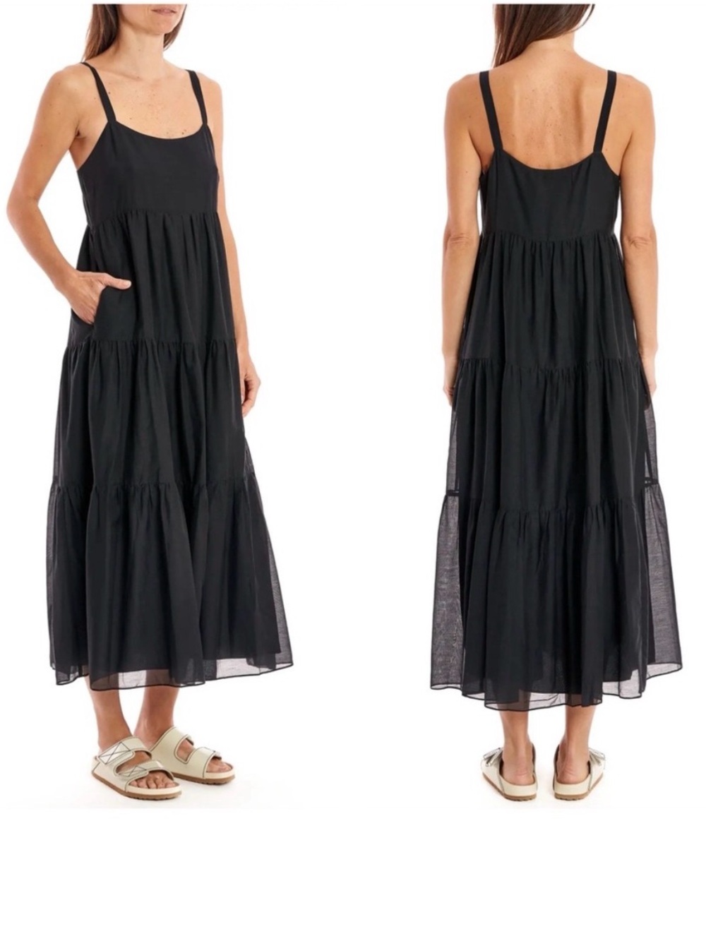 La Ligne Women’s Black Tiered Maxi Dress with Spaghetti Straps